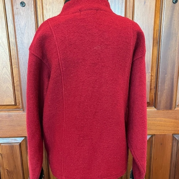 Icelandic Design Wool Women's red Cardigan Zip Sweater Sz L Raised Embordiery - Picture 3 of 10